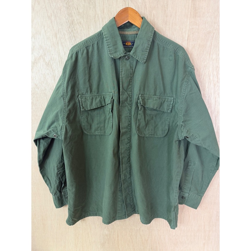 Route 66 Mens Large Green Ripstop Cotton Utility Button Down Shirt Long Sleeve
